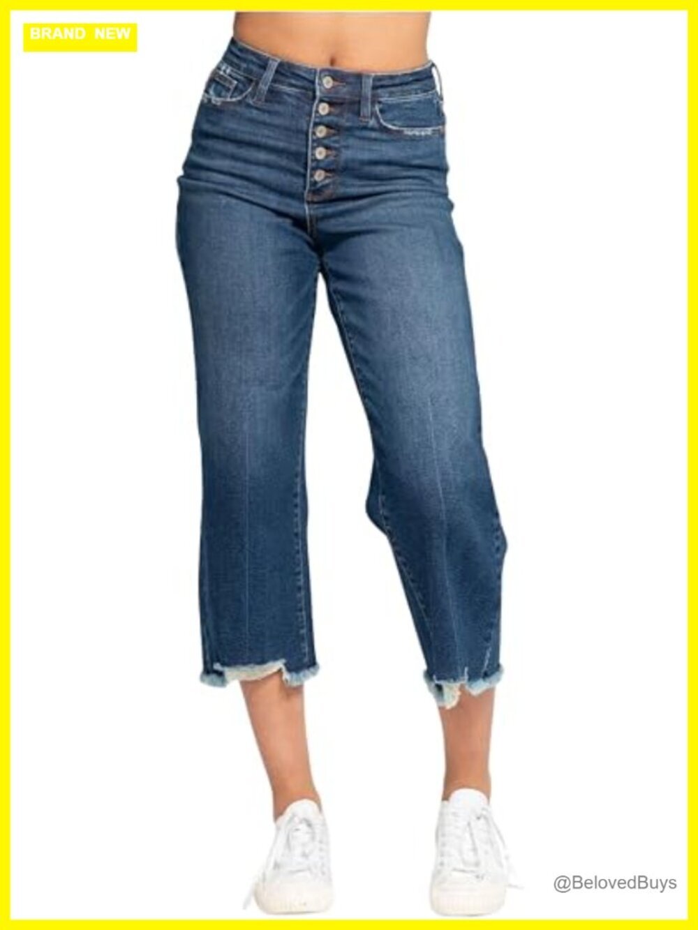 High Rise Button Fly Wide Leg Crop Jeans With Four Way Stretch